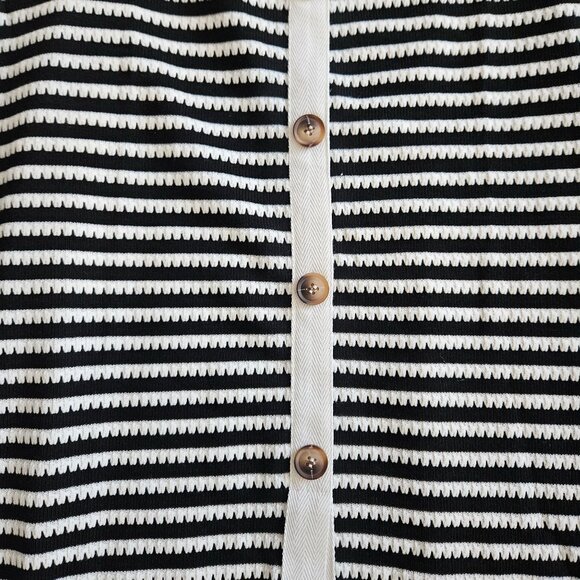 BTFBM Womens Casual Midi Dress Med Short Sleeve Striped Ribbed Knit Button - Picture 8 of 11